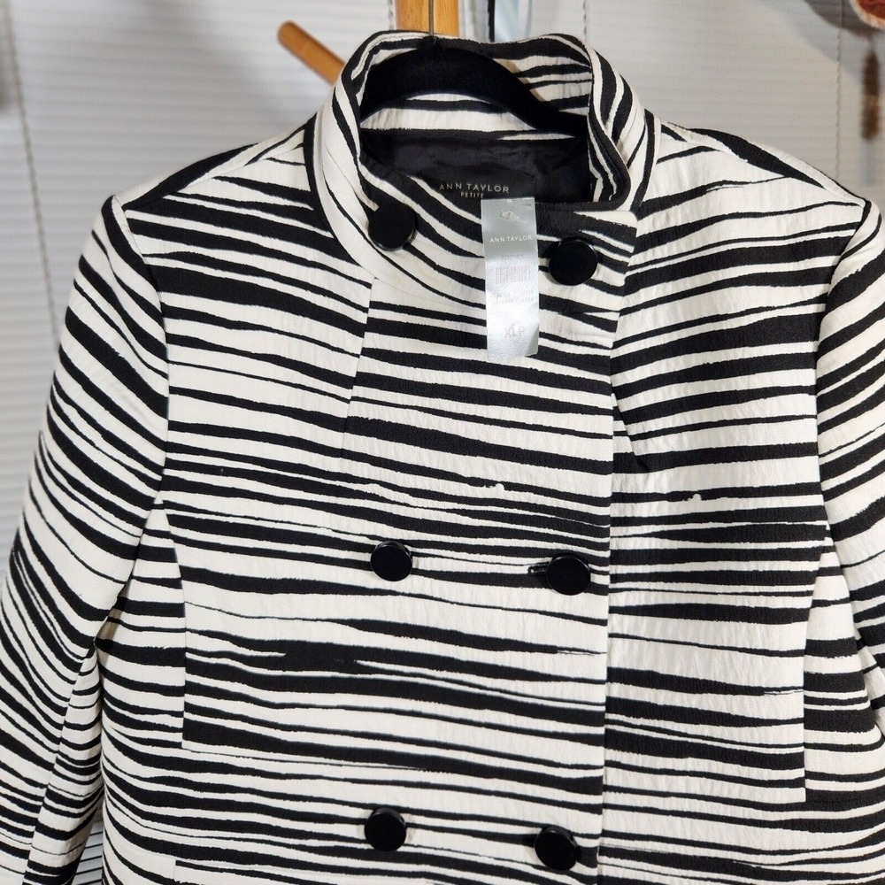 NEW Ann Taylor XLP $250 Black White Zebra Animal Print Double Breasted Peacoat - Picture 7 of 10